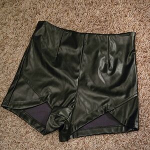 High Waist Black Faux Leather Shorts